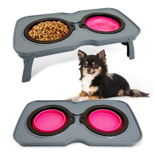PINVNBY Elevated Dog Bowls Portable Raised Dog Bowl Stand with 2 Collapsible…