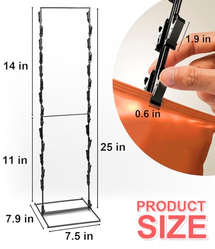 ROSROSE Chip Rack Display Stand, Potato Chip Display Rack with 24 Clips, 2 Row Chip Bag Holder for for Party Display, Snack Retail Display Rack Chip Stand Display for Countertop Store, Black