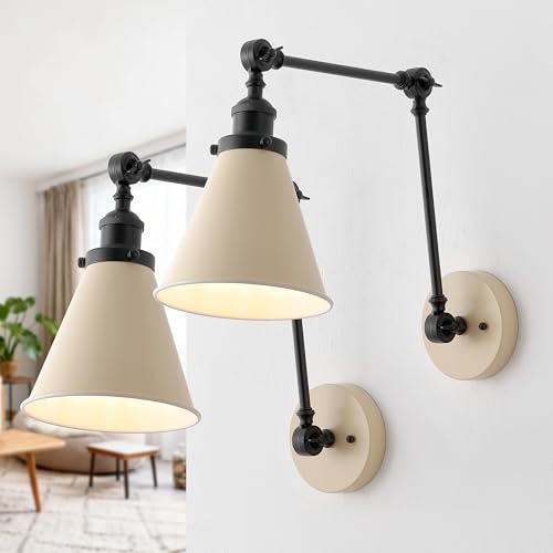 Image of JONATHAN Y Rover 1-Light Wall Sconce 7 inch, Almond /Black, Set of 2