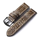 Spessore: 4MM HRTUFN cuicui Cinturino for orologio grigio artigianale color rub 20 22 24 mm, cinturino in pelle spessa da uomo, stile retrò, adatto for braccialetti militari(Brack Buckle,24mm)