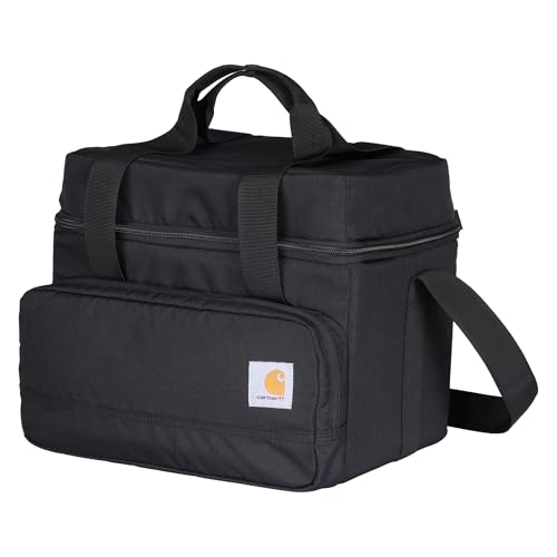 Carhartt Insulated Two Compartment Cooler, Durable Water Repellent Material W/Front Zippered Pocket for Camping, Beach & Travel, 18 Can, Black