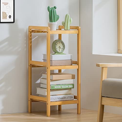 Monibloom Bamboo Bookcase 3 Tier Small Corner Standing Storage Bookshelf Kids Open Shelf Organizer Display Rack Table For Bathroom Bedroom Office, Natural #TOP1