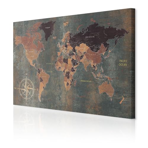 decomonkey Akustikbild Weltkarte 120x80 cm 1 Teilig Leinwand Modern Bilder...
