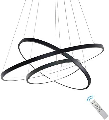 DEARLAN Modern LED Chandelier Lighting Dimmable Ceiling Dining Room Chandeliers Contemporary Living Room Light Fixtures Hanging 3 Ring Foyer Bedroom Pendant Lights Cool White Black