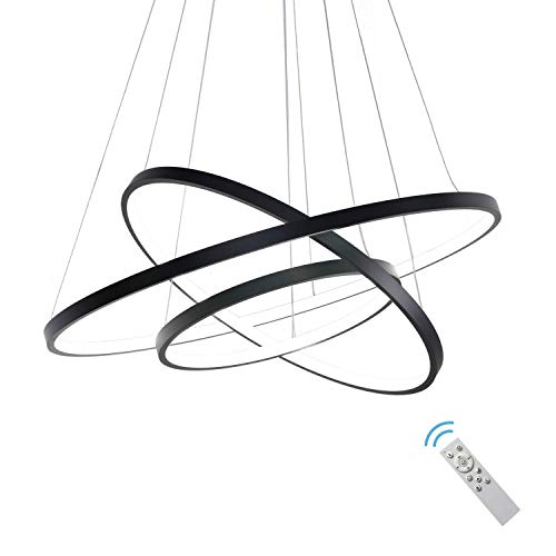 Dearlan Modern Led Chandelier Lighting Dimmable Ceiling Dining Room Chandeliers Contemporary Living Room Light Fixtures Hanging 3 Ring Foyer Bedroom Pendant Lights Cool White Black #TOP27