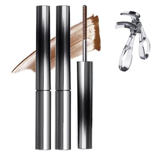 2PCS Facelove Iron Eye Iron Curl Mascara, 3D Curling Eyelash Iron Mascara, Mascara Black Volume and Length Waterproof, Smudge Proof Mascara, False Lash Effect Mascara (Brown)