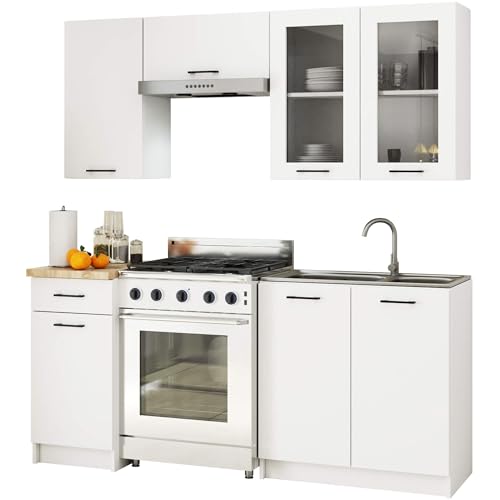 AKORD | Set di Mobili da Cucina Olivia 1.8m H720 | Cucina Completa Piccola | Componibile | su Misura 46 x 180 x 203 cm | Per un design moderno e Tradizionale | Bianco