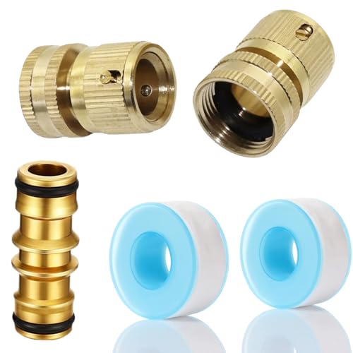 Gartenschlauch Verbinder, Schlauchverbinder 1/2 Zoll Set Für Gartenbewässerung, Schlauchanschluss 1/2 Zoll, Gartenschlauch Kupplung, Inkl. Kupplung, Verbinder, Alu-Schnellkupplungen & Dichtungsband