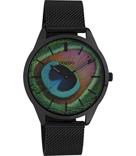 Oozoo Vintage Damenuhr Edelstahl Milanaiseband Pfau Peacock Zifferblatt 43 MM Schwarz C10253 Cover