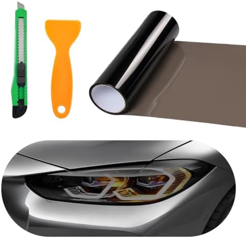 Car Headlight Vinyl Film Sticker Sheet Roll, 12″×48″ Self-Adhesive Sticker for Tail Lights Fog Lights, Air-Release Wrap Film Roll with Squeegee & Cutter, Car Accessories (Light Black)