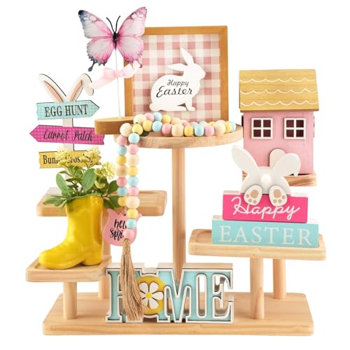 Spring Easter Decorations 8 Pieces Tiered Tray Decor Set, Cute