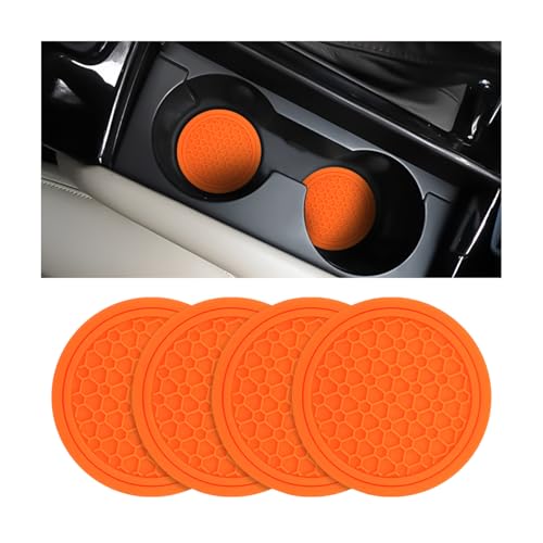 Image of Mandark 4PCS Car Cup Holder Coasters, 2.75 Inch Non-Slip Insert Water Bottle Holder Pads, Dustproof Automotive Interior Accessories Mat, Universal for Vehicles, Trucks, RVs and More (Orange)