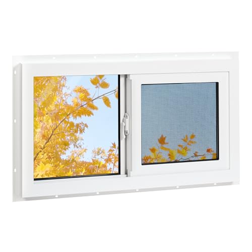 NOTASA Vinyl Basement Window, 36' x 24' Bathroom Sliding Window with Double Pane Insulated Tempered Glass and Fiberglass Screen for Basement, Bathroom, Shed (White)
