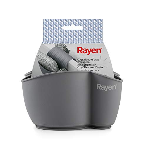 Rayen Gris Organizador Resistente y Flexible | para Doble Fregadero, Polietileno, Medida: 12,5 x 9,5 cm