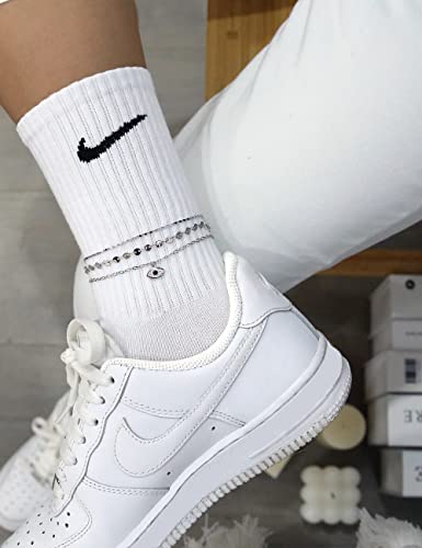 Evil Eye Gold Ankle Bracelets For Women 14K Gold Plated Anklet Silver Round Coin Disc Chain Anklets Cubic Zirconia Evil Eye Anklet Dainty Layered Anklet Set 3Pcs #TOP4