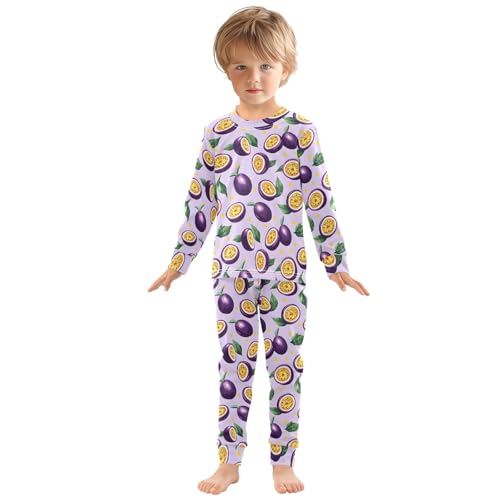 Passion Fruit Purple Pattern Cute Pajama Sets Long Sleeve Top and Pants, Snug Fit Sleepwear for Night Wears3