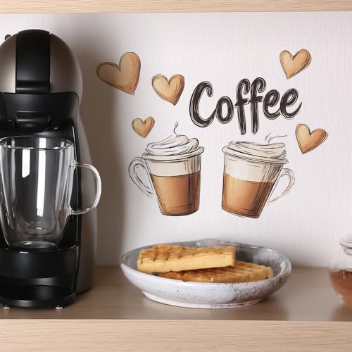 HGDESIGN® Wandtattoo Wandaufkleber Kaffeekanne Kaffeetasse Kaffee Zeit Coffeetime Herz Wandsticker Wanddeko für Küche Esszimmer (D)
