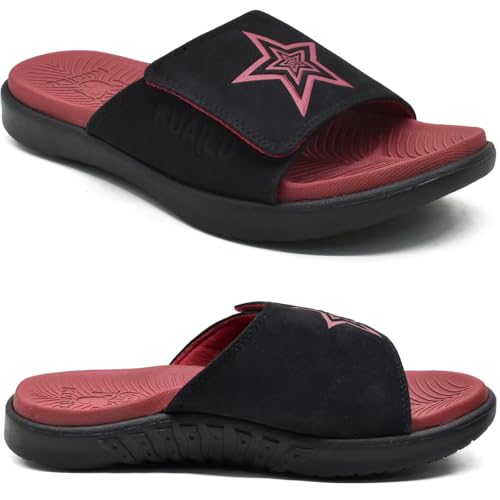 Image of KuaiLu Mens Atheletic Slides Wide Adjustable Arch Support Sport Sandals | Soft Cushioned Open Toe Summer Slippers for Plantar Fasciitis Slip On House Shoes Indoor Outdoor
