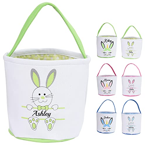 Cestas personalizadas personalizadas de conejo de Pascua para niños y niñas con nombre personalizado de lona bolsas de regalo de huevo de algodón Cover