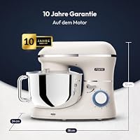 Fentic Küchenmaschine - 2000W - Edelstahl Rührschüssel (6,2 L) - Knetmaschine mit Rührhaken, Knethaken, Schlagbesen und Spritzschutz - Inkl. zusätzlichem Zubehör - Beige – Ansicht 9