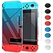 Produktbild FYOUNG Schutzhülle mit Schutzfolie Kompatibel mit Nintendo Switch 2017, Stoßdämpfung und Anti-Scratch Transparent Switch Hülle Zubehör mit Displayschutzfolie und Griffkappen (Rot und Blau)