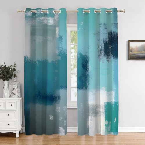 BaoNews Blackout Curtains for Bedroom, Drapes Plastic Grommet Top Insulated Thermal Living Room, 52X84 in 2 Panels,Teal Grey Turquoise