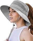 Beach Sun Hats for Women UV Protection with High Ponytail Hole UPF 50+ Fishing Safari Garden Hiking Hat Women Water Resistant Packable Sun Hat Light Grey