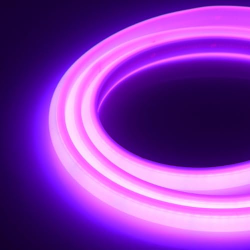 XUNATA 2m LED Neon Flexible 220V, Alto brillo Tira de LED COB con Cable de Alimentación, Cada Corte de 50 cm, IP65 Impermeable Luz de Cuerda- Morado