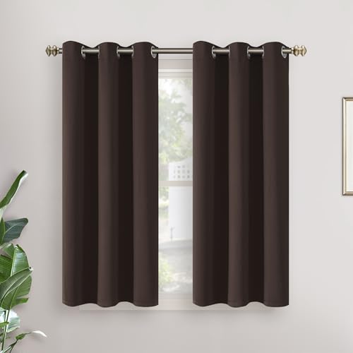 Image of YoungsTex Brown Blackout Curtains 45 Inches Length for Bedroom Kitchen Window - Short Thermal Insulated Drapes with Grommet Room Darkening Privacy for Bathroom, 2 Panels, 34 x 45 Inch
