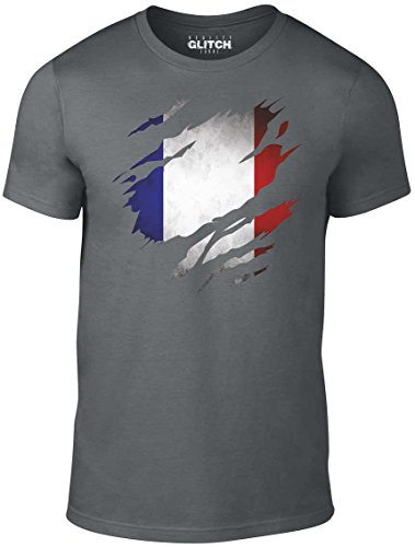 Reality Glitch Herren Torn France T-Shirt (Dunkelgrau, Groß)
