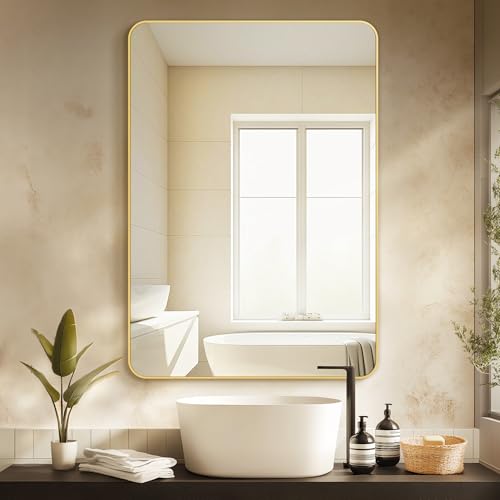 Image of Delma Bathroom Vanity Mirror, Gold Framed Mirror for Over Sink, 40x28