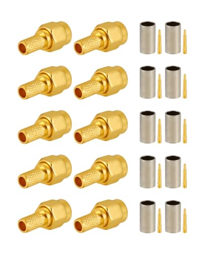 Vecys 10 PCS SMA Connectors SMA Male Crimp Connector for RG58 RG142 RG400 VLMR195 RF Coax Cable, Gold, SMA Male for RG58/RG400 - Image 3