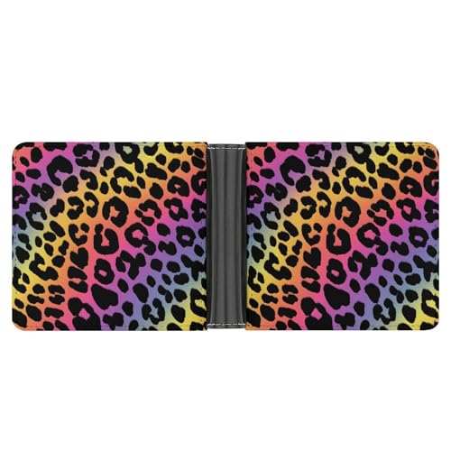 Neon Leopard Pattern Soft PU Leather Bifold Wallet, Coin Purse Credit Pass Case, Durable Card-Holder Slim Billfold for Men Woman Money Storage3