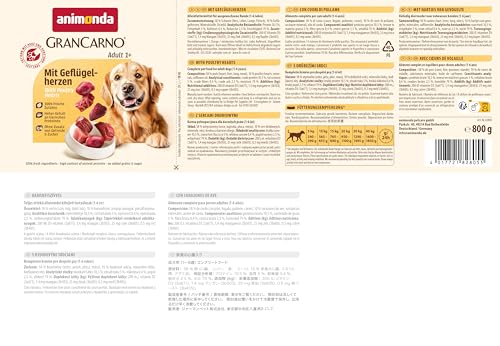 animonda GranCarno Hunde Nassfutter mit Geflügelherzen (6 x 800 g), getreidefreies Hundenassfutter ohne Zucker, für ausgewachsene Hunde, mit frischen fleischigen Zutaten