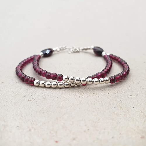 Dainty Garnet Bracelet For Women Round Beads Sterling Silver January Birthday Gift Ideas For Her #TOP5