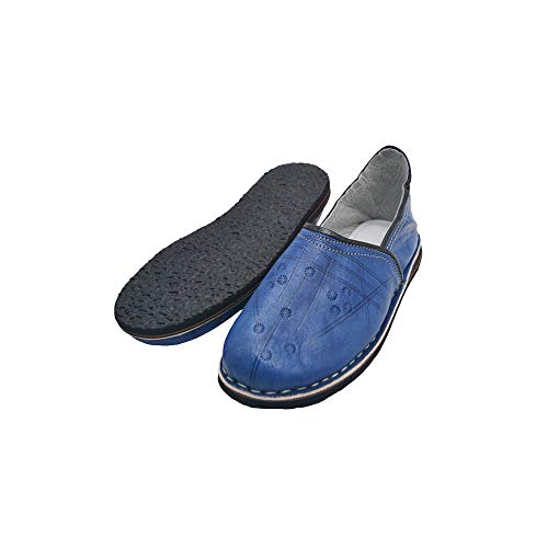 Babouches marocaines unisexe en cuir véritable et semelle en caoutchouc.