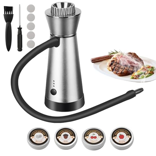 Kit de ahumador de cócteles, pistola de ahumar alimentos con 4 sabores de virutas de madera, infusor portátil de aleación de aluminio para cócteles, carne, barbacoa, queso (plata)
