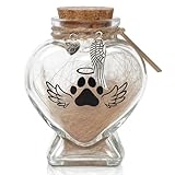 HAMUIERS Pet Memorial Gift for Loss of Cat, Heart Shape Glass Jar & Bottle for Fur, Hair, Whiskers or Ashes Keepsake Urn with Cork Top, Charms for Cute Rainbow Bridge Memorial