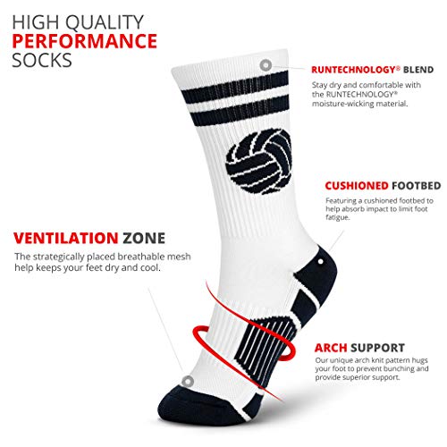ChalkTalkSPORTS Volleyball Performance Crew Socks - Classic Ball - Youth & Adult - Multiple Colors - Volleyball Mid-Calf Sock3