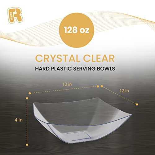 R-Kay 2 Pack Square Plastic Serving Bowls - Clear Plastic Bowls 128 Oz - Salad Bowls Large Serving - Premium Clear Disposable Bowls Heavy Duty For Weddings Catering And Birthday Parties #TOP3