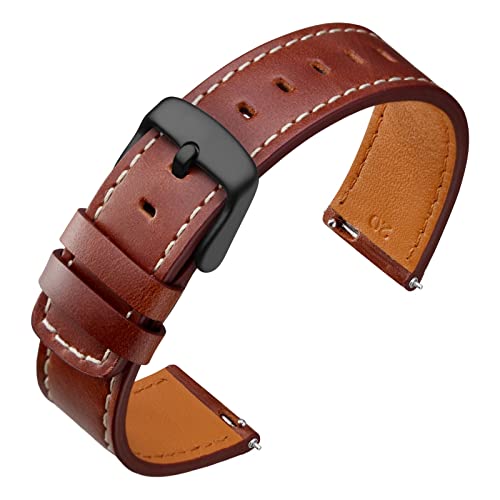 Image of ANNEFIT 19mm Watch Band with Black Buckle, Quick Release Genuine Leather Replacement Strap (Red Brown)