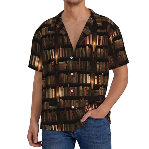 Book Room Library Print Men's Pocket Hawaiian Shirts â€“ Short Sleeve Casual Beachwear for Summer S-4XL3