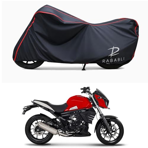 Image of Waterproof Bike Body Cover Compatible for | Mahindra Mojo 300 ABS | Taffeta Fabric, Red Piping Design, Bottom Elastic Fit | Dustproof, Sun UV & Rain Protection for All Bikes