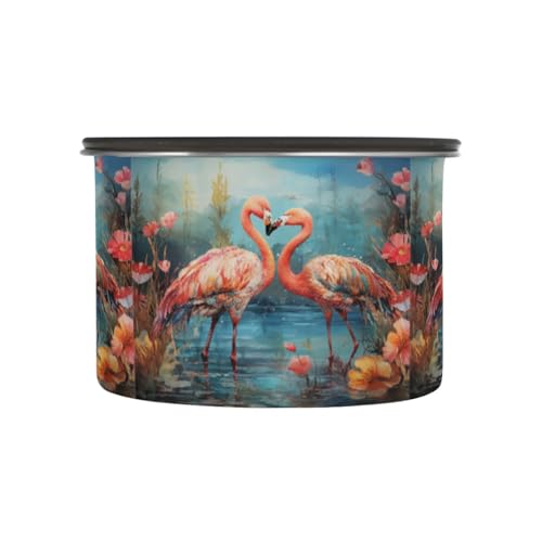 Linnyio Fancy Watercolor Art Flamingo Coffee Storage Containers Jar Food Canisters Set for Kitchen Counter Pantry,Ideal for Sugar Flour Tea Candy Oats