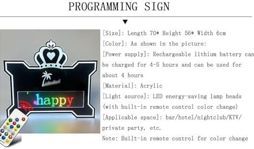 Club Sign Service Nightclub Luminous Led Crown Hand Holding Sign,for Bar Private Party, Club Service Signs Color Change (SmallScreen)