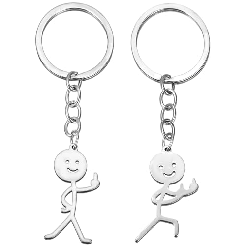 Ouligay Lot de 2 porte-clés doigt d'honneur, amusant, amusant, cadeau pour couples, bon ami, poisson d'avril, Halloween, argenté, taille unique