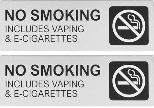 Pack of 2 No Smoking Aluminum Signs Metal No Smoking or Vaping Plaque Self-Adhesive Backing for Door Wall or Window Indoor or Outdoor Use Waterproof No Vaping Sign Office Hotel Restaurants
