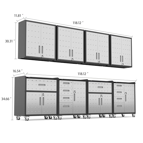 Image of Garage Cabinet System | Heavy Duty Steel All-in-One Modular Garage Cabinet Set for Ultimate Workshop Organization | Easy Assembly Garage Storage Cabinets & Tool Bench