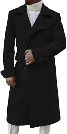Mens Wool Overcoat Double Breasted Classic Wide Notch Lapel Trench Coat Warm Overcoat ASDF13 ASDF13