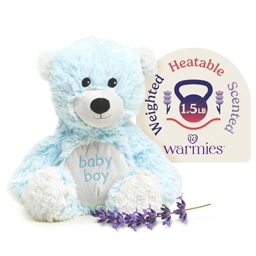 Image of warmies Microwavable & Weighted Stuffed Animals, Baby Boy Bear - Heated Stuffed Animal Plushie for Warmth & Comfort - Cute Soft Plush Toys for Adults & Children (Boys, Girls, Babies & Toddlers)
